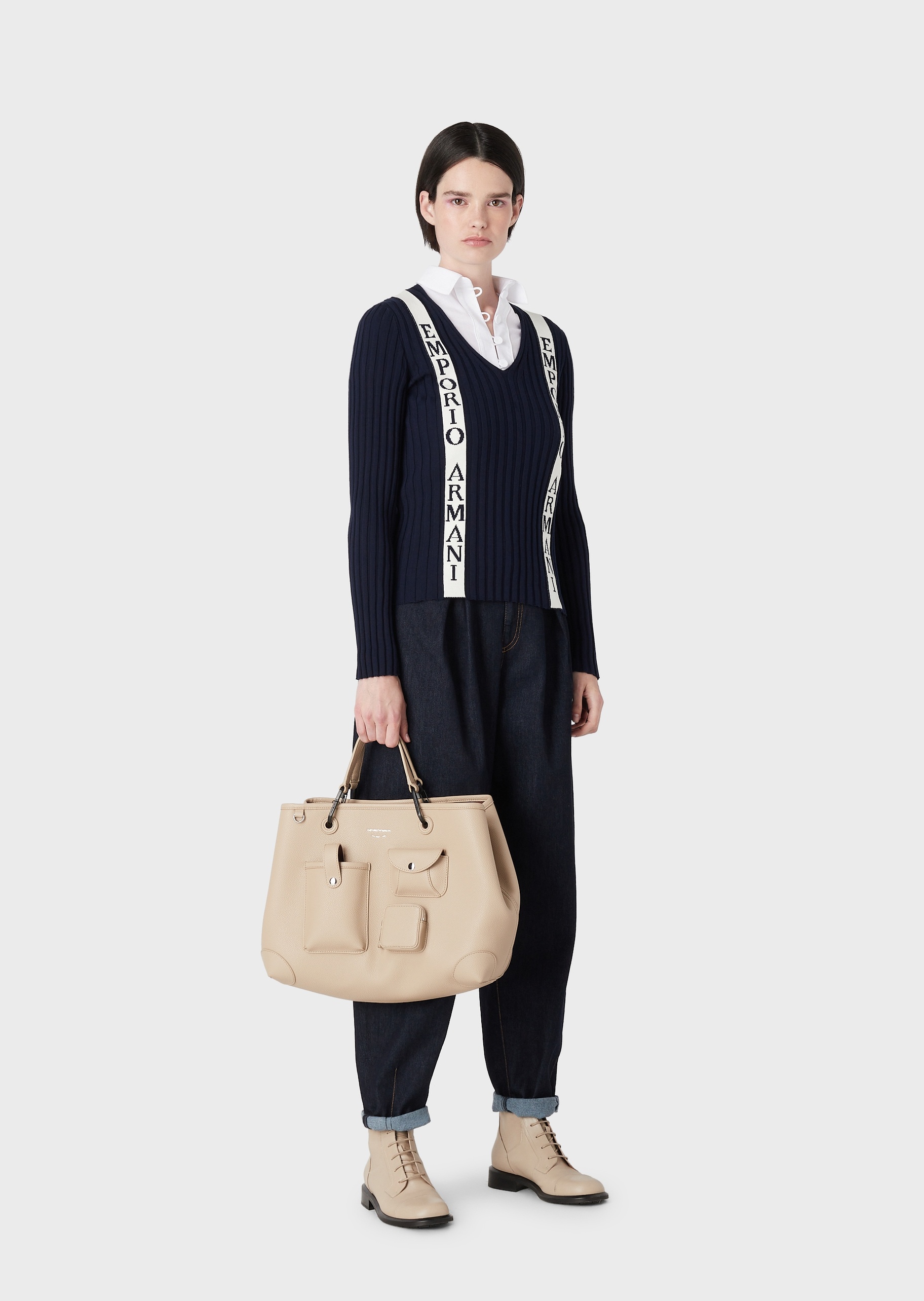 Emporio Armani 错视效果罗纹针织衫