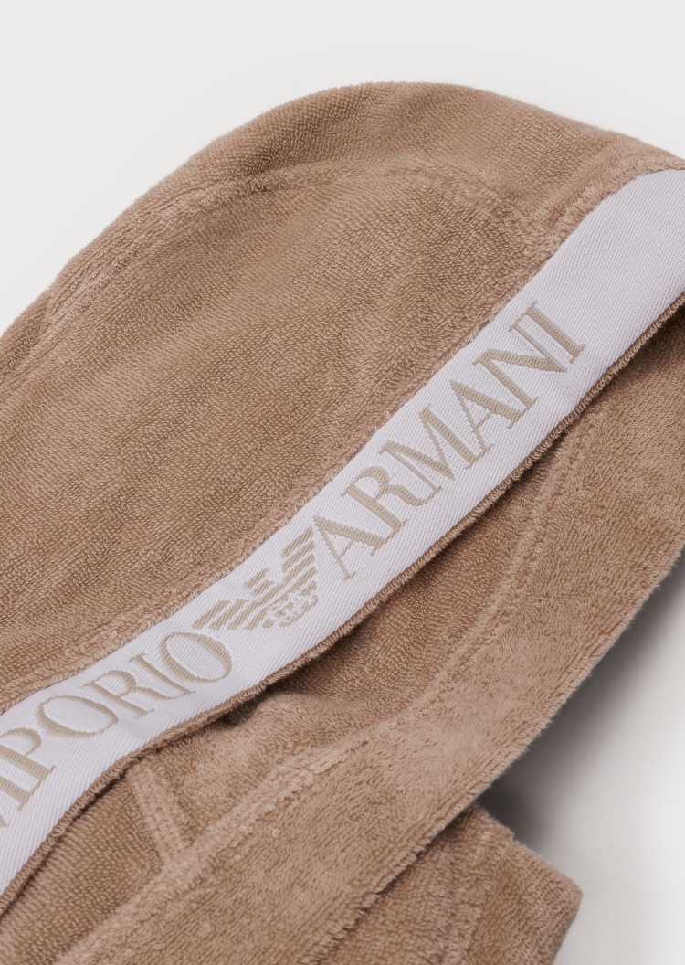 Emporio Armani 标识带束腰连帽浴袍