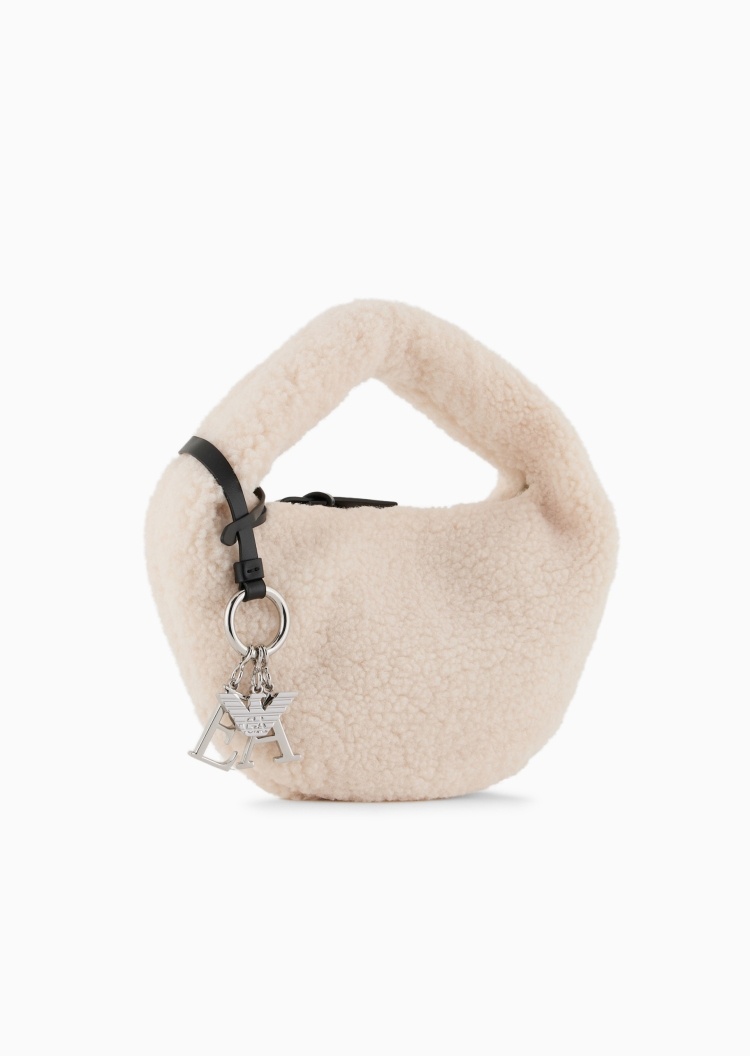 Emporio Armani 女士LOGO挂件小号Hobo绒面手提包
