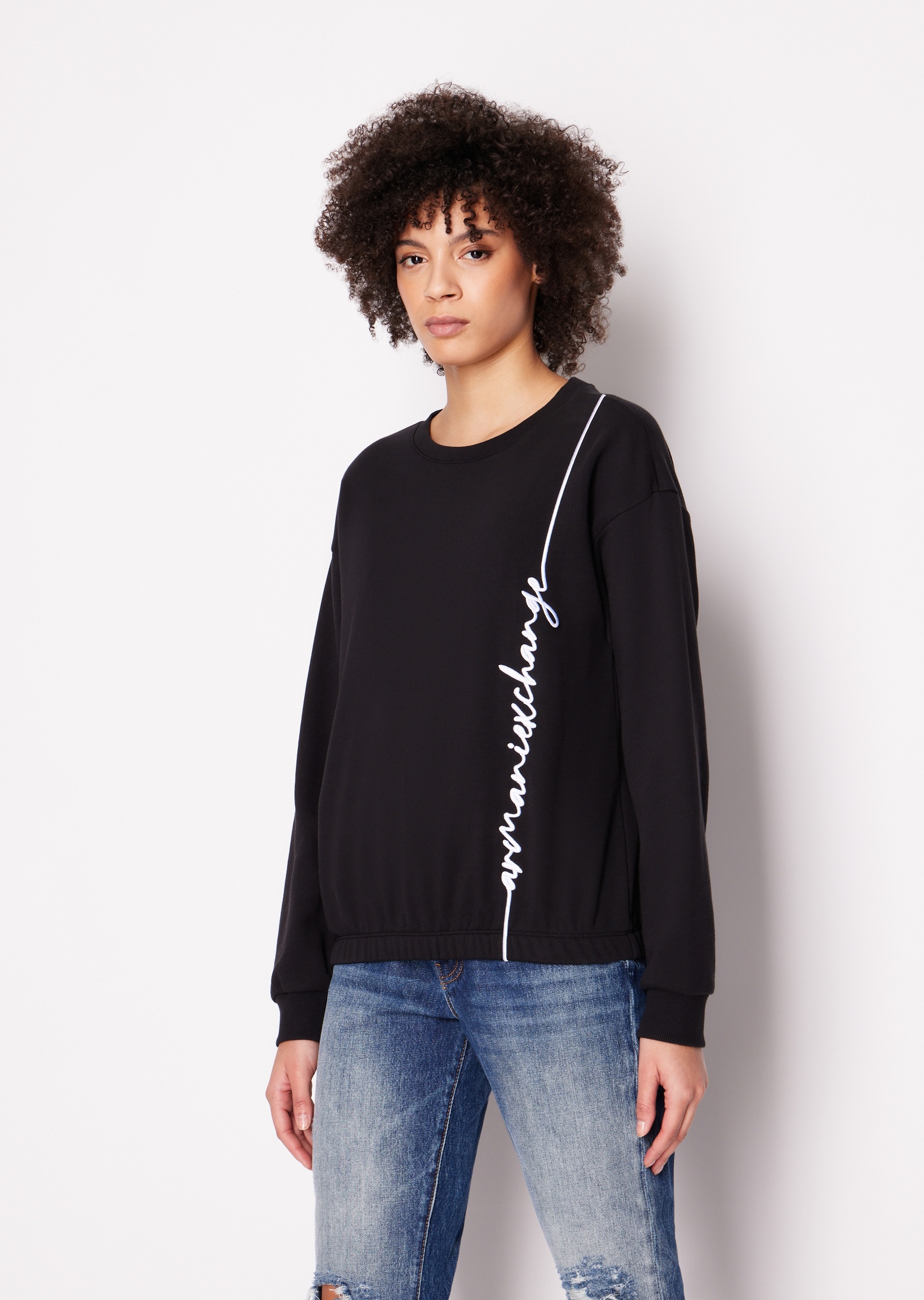 ARMANI EXCHANGE 女士宽松刺绣圆领棉质卫衣
