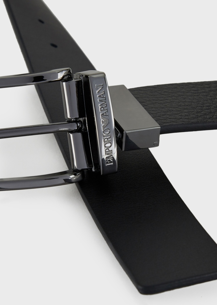 Emporio Armani 男士纹理双面两用针扣腰带