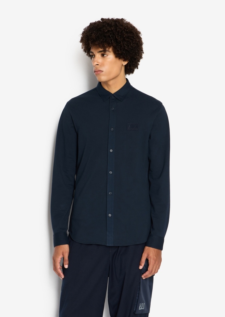 ARMANI EXCHANGE 男士贴标简约纯色长袖衬衫