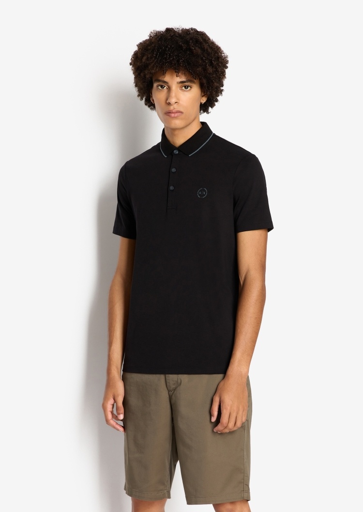 ARMANI EXCHANGE 男士圆形标识饰边Polo衫