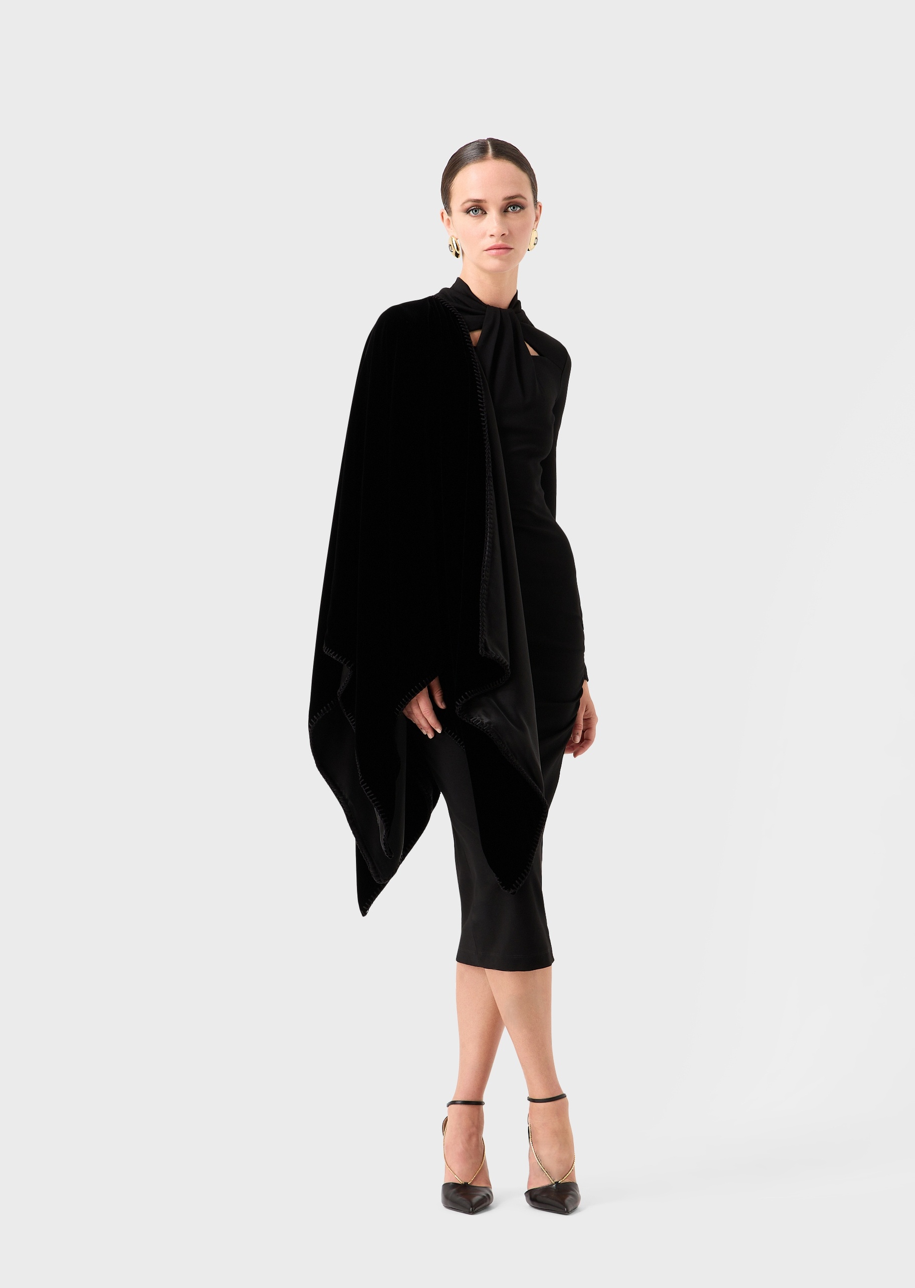 Giorgio Armani 女士人造棉修身长袖中长款立领镂空连衣裙
