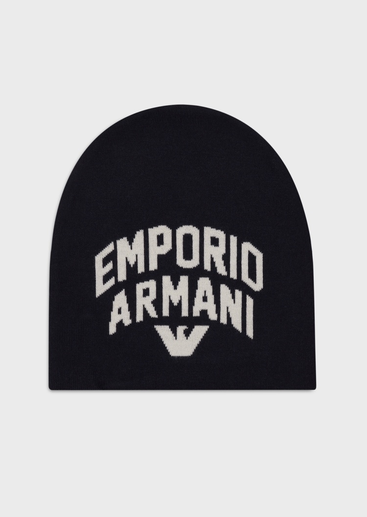 Emporio Armani 波浪形字母提花针织帽