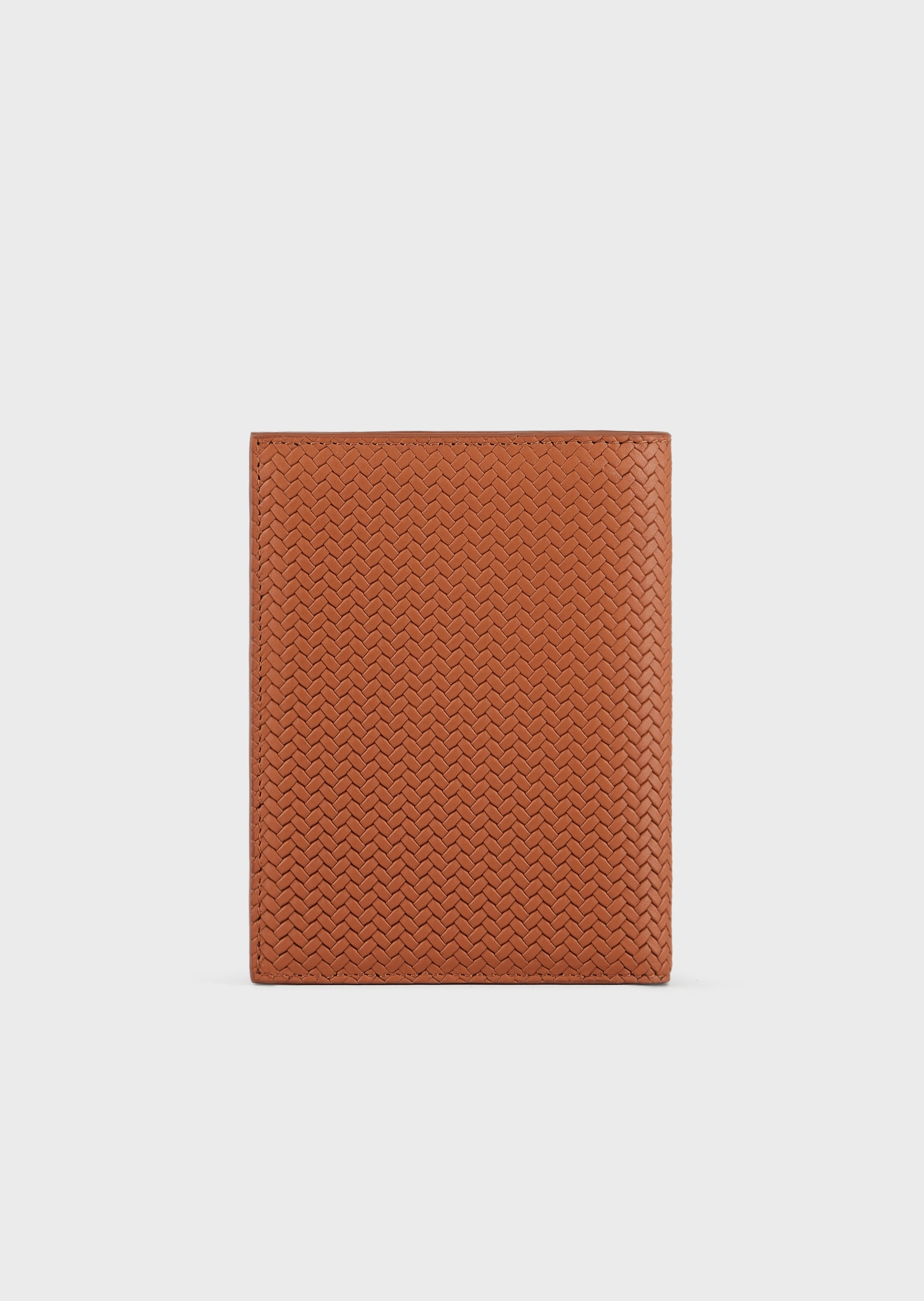 Giorgio Armani 男士犊牛皮革对折矩形多卡位编织纹理护照夹
