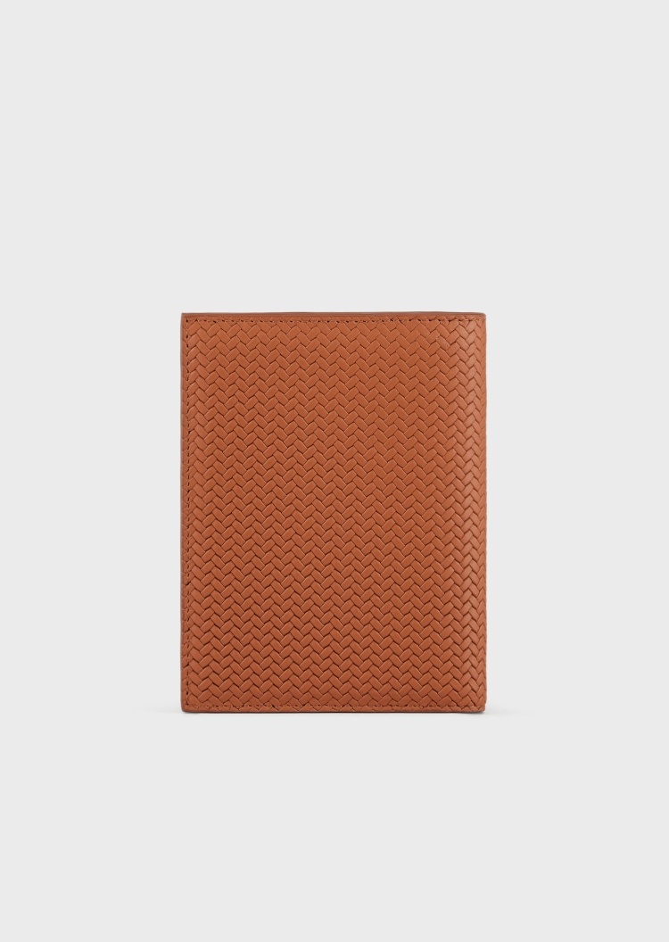 Giorgio Armani 男士犊牛皮革对折矩形多卡位编织手拿护照夹