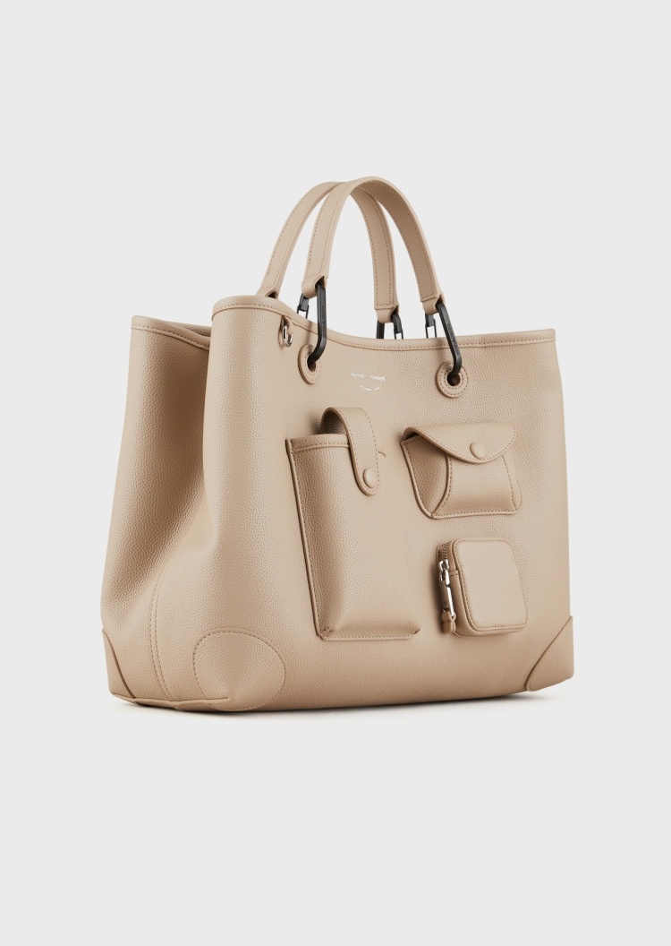 Emporio Armani 多口袋鹿皮纹托特包