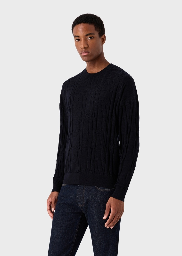 Emporio Armani 男士圆领全羊毛套头毛衣
