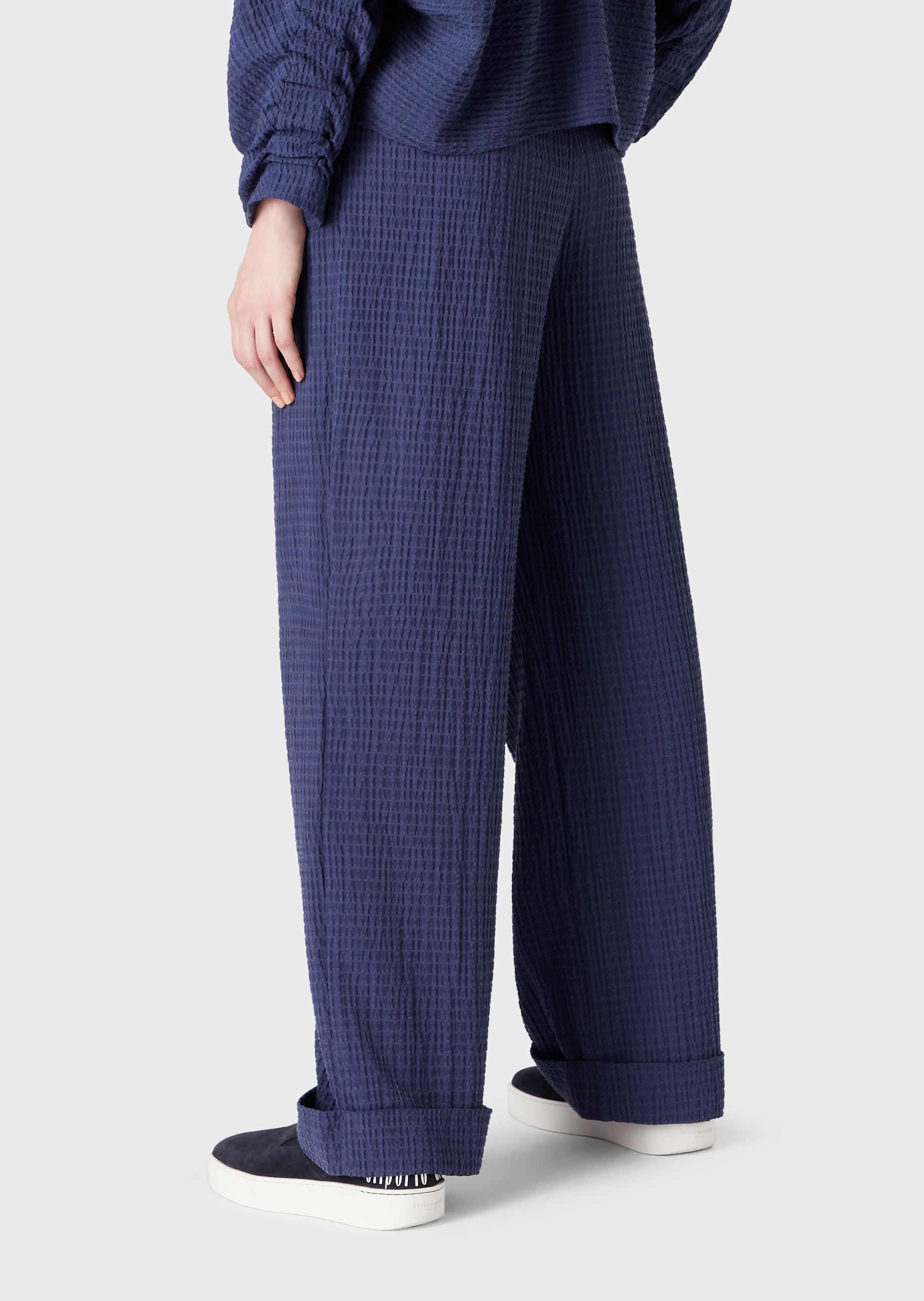 Emporio Armani 泡泡纱褶裥阔腿休闲裤