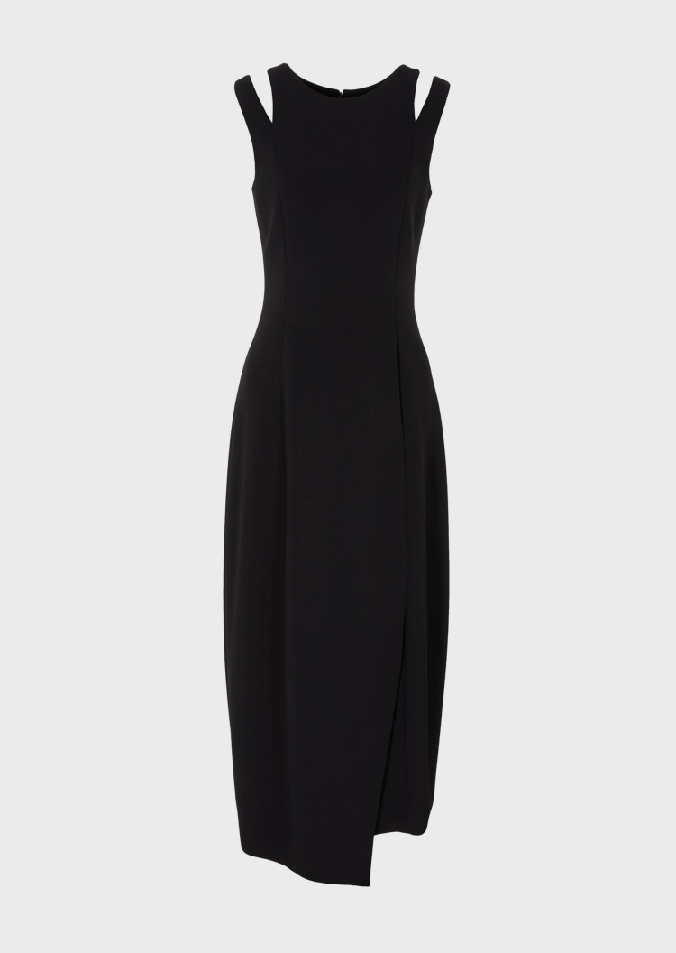 Giorgio Armani 女士裹身式肩部镂空圆领无袖收腰中长连衣裙