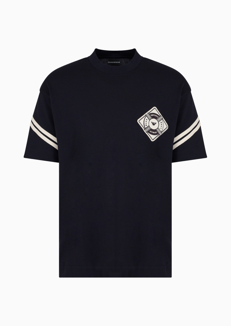 Emporio Armani 男士休闲海军风主题全棉圆领短袖贴片T恤