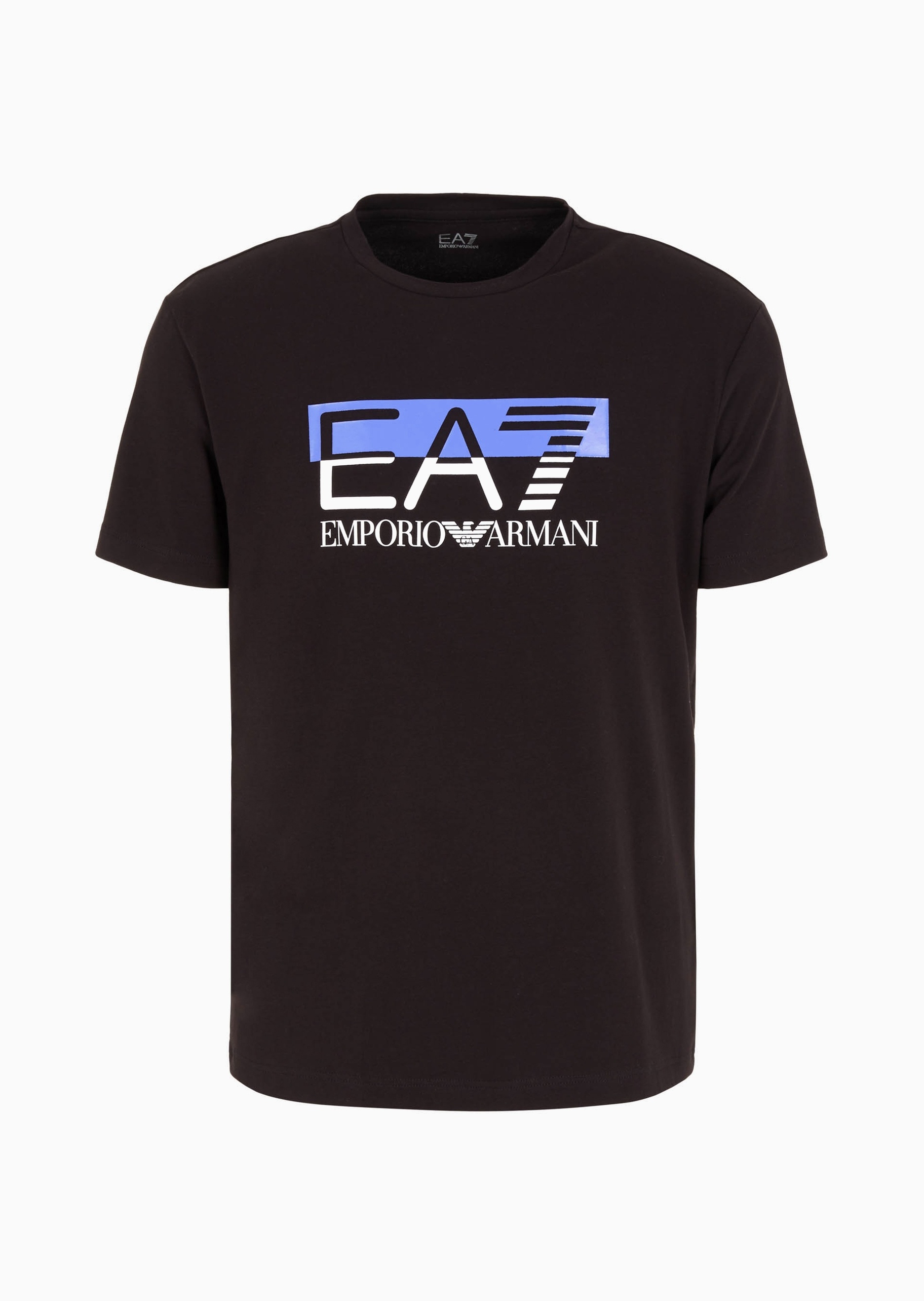 EA7 男士拼色印花弹力纯棉圆领短袖运动T恤