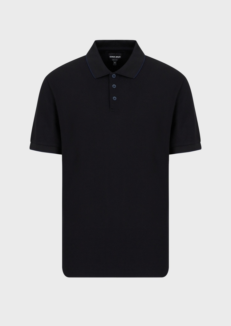 Giorgio Armani 撞色饰边纯棉POLO衫