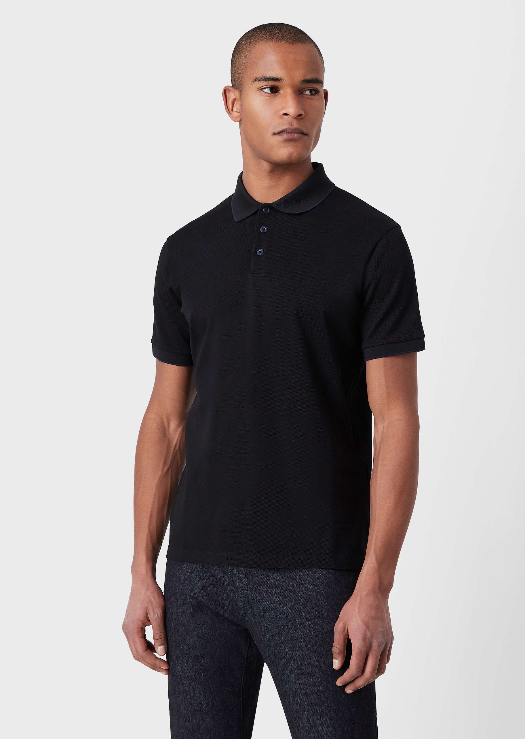 Giorgio Armani 撞色饰边纯棉POLO衫