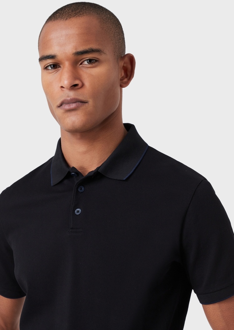Giorgio Armani 撞色饰边纯棉POLO衫