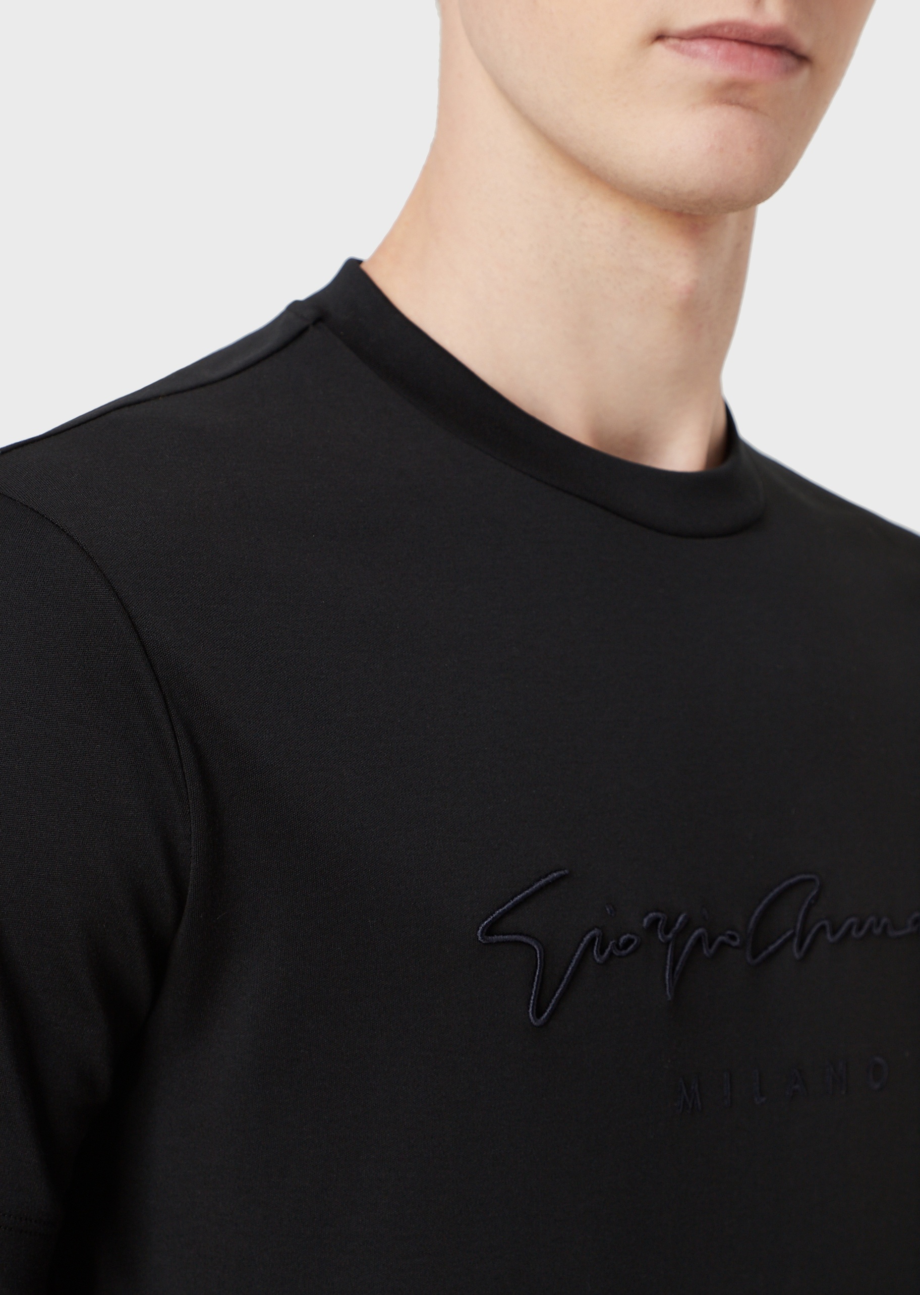 Giorgio Armani 男士立体LOGO全棉圆领短袖纯色T恤