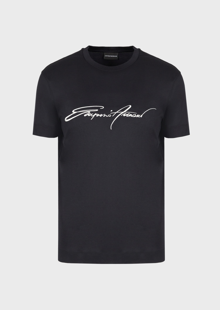 Emporio Armani 刺绣签名LOGO短袖T恤