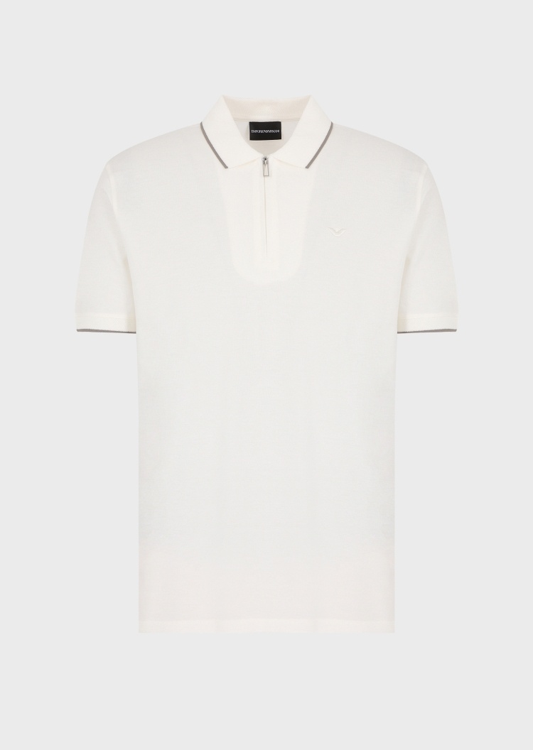 Emporio Armani 男士鹰标刺绣半拉链Polo衫