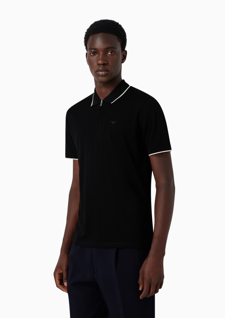 Emporio Armani 鹰标刺绣半拉链Polo衫