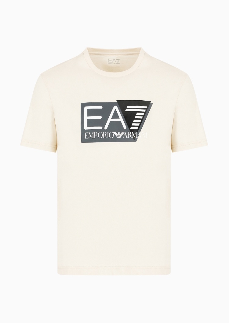 EA7 男女同款全棉合身短袖圆领LOGO印花T恤