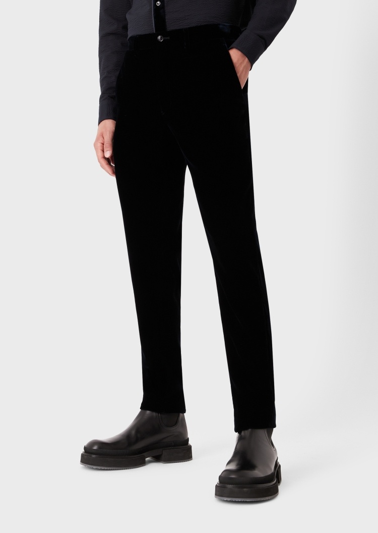 Giorgio Armani 男士微弹修身长款窄脚纯色休闲裤