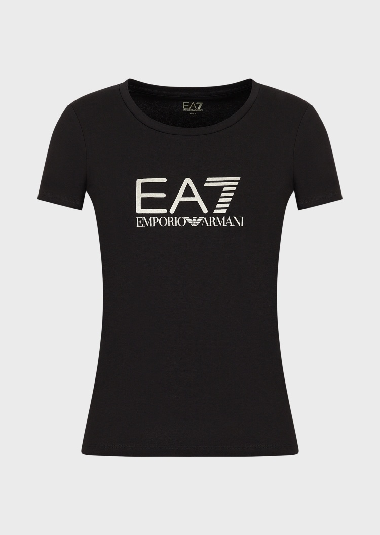 EA7 女士纯棉弹力修身短袖圆领健身训练印花T恤