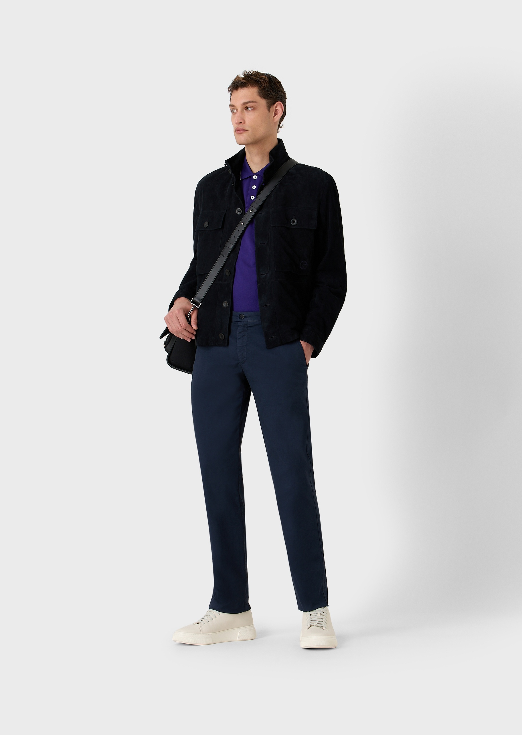 Giorgio Armani 男士简约合身微弹纯棉直筒纯色休闲裤