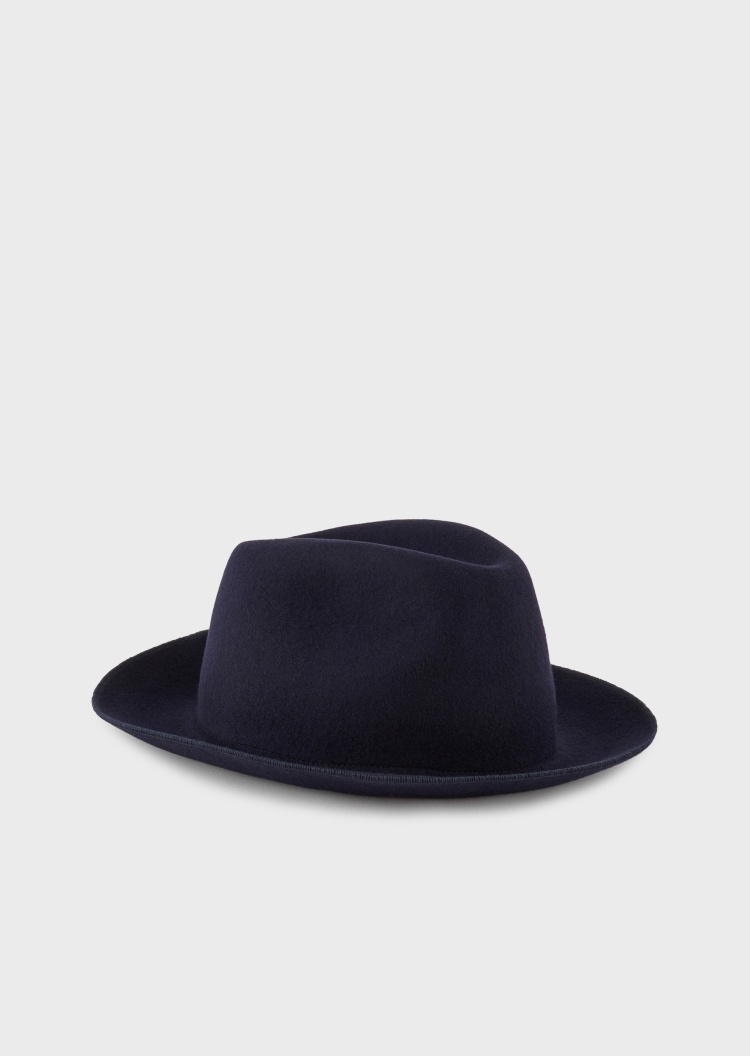 Giorgio Armani 男士复古博勒帽顶全绵羊毛纯色经典帽