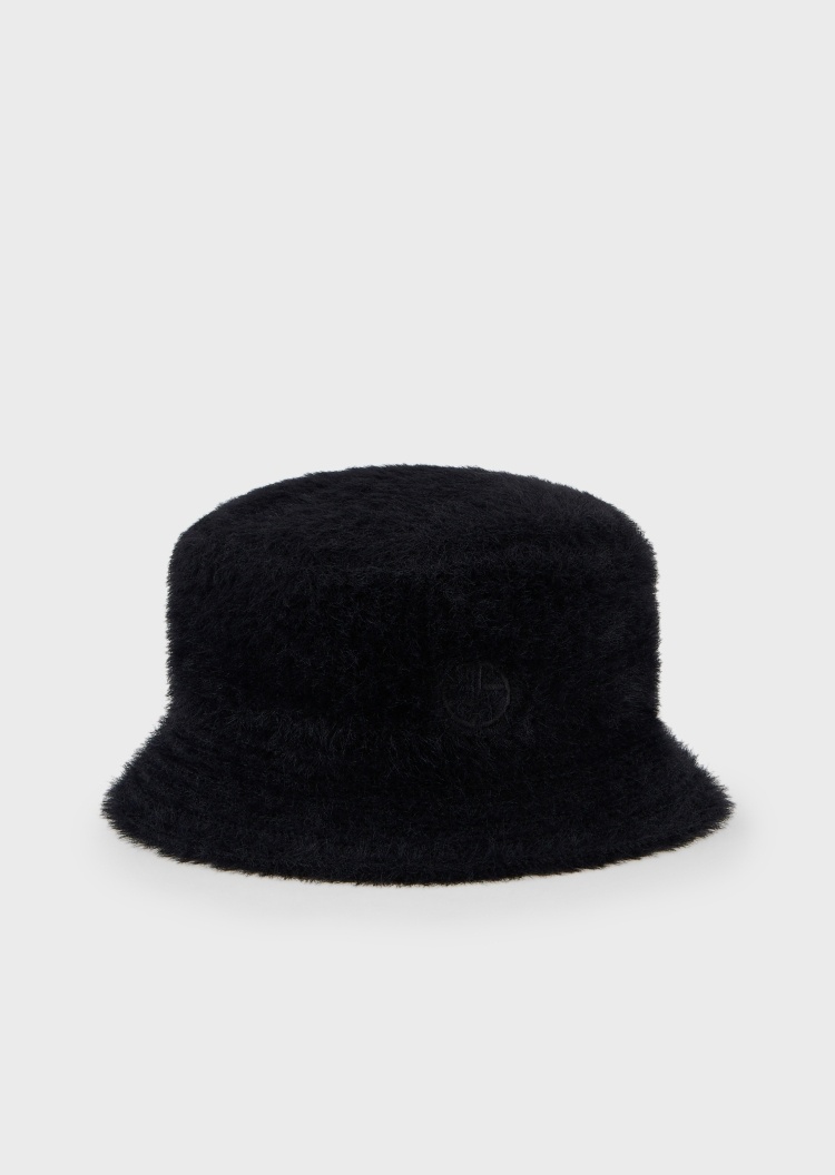 Giorgio Armani 女士人造毛皮同色LOGO刺绣纯色钟形帽