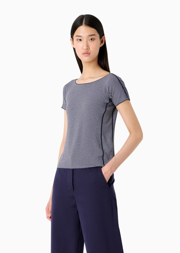 Emporio Armani 女士弹力修身短袖圆领欧普艺术T恤