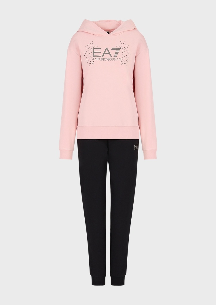 EA7 女士棉质连帽卫衣直筒束脚长裤健身运动套装