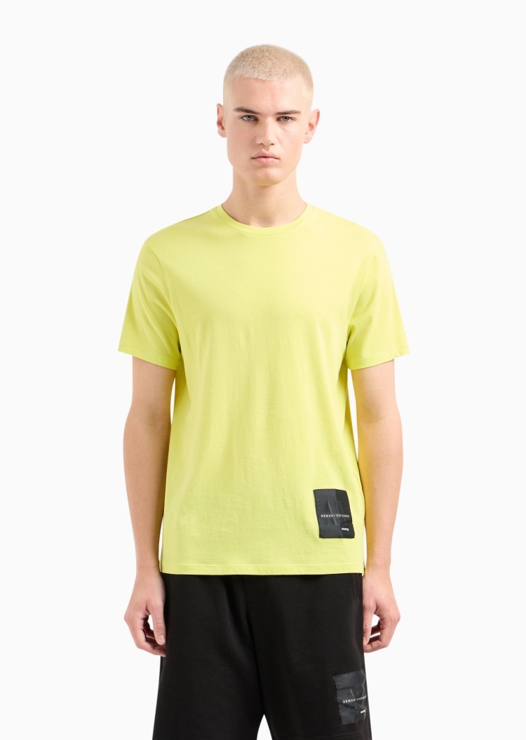 ARMANI EXCHANGE 男士全棉合身短袖圆领LOGO贴标纯色T恤