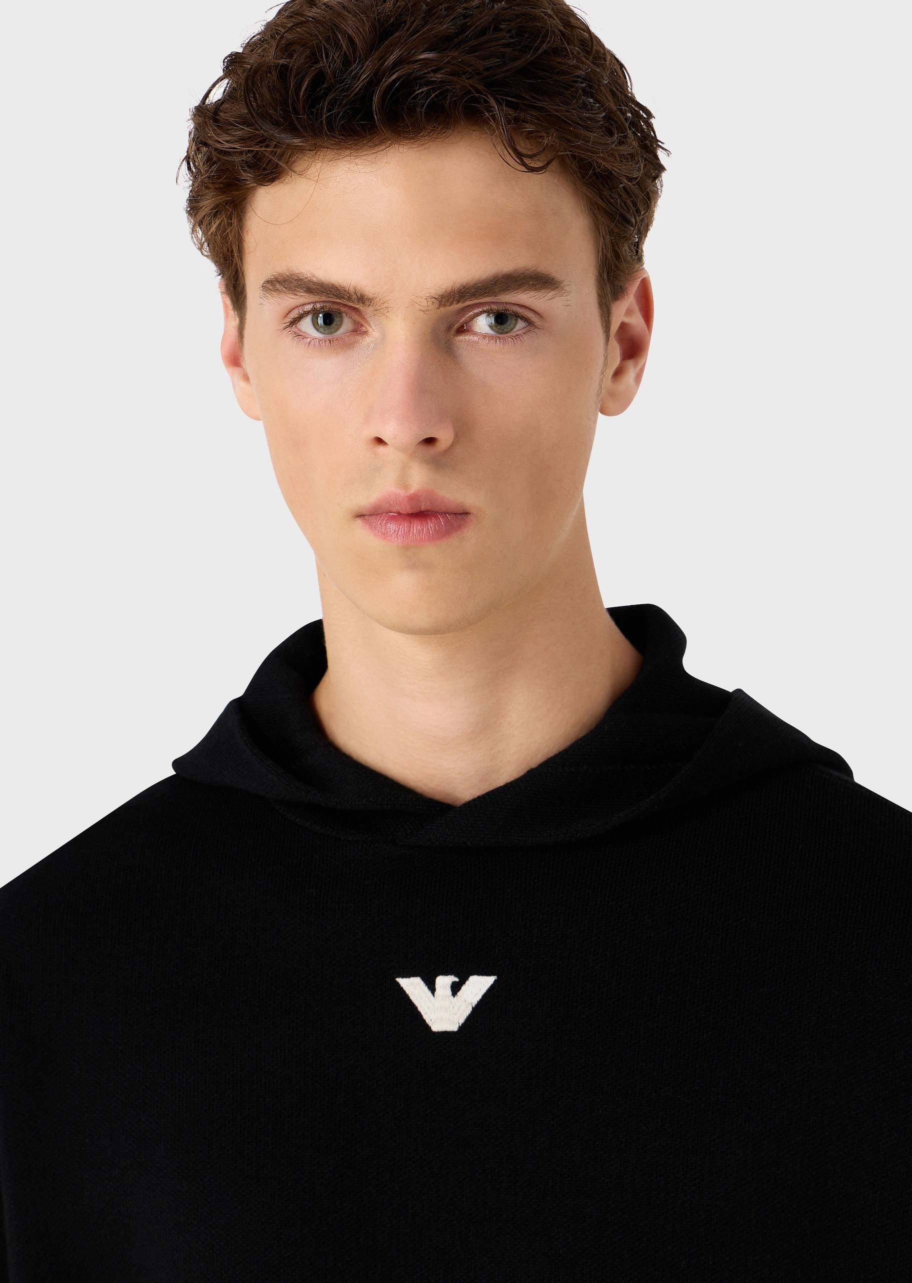 Emporio Armani 男士羊毛刺绣连帽针织衫