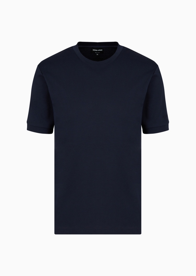 Giorgio Armani 男士全棉合身短袖圆领刺绣纯色T恤