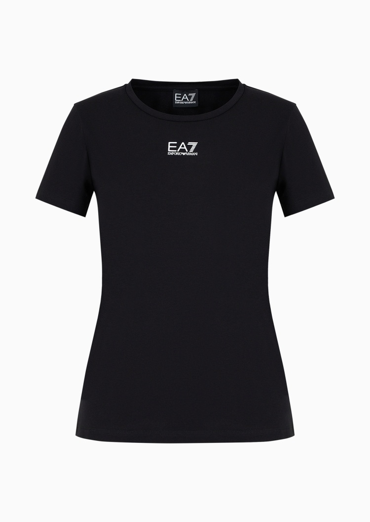 EA7 女士棉质弹力合身短袖圆领印花健身训练T恤