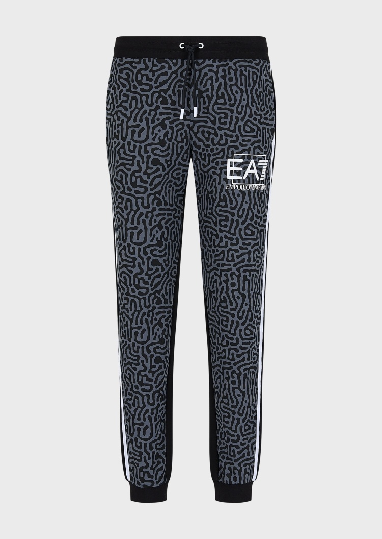 EA7 双色印花棉质束脚卫裤