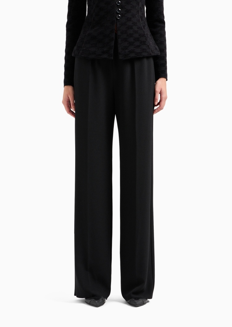 Emporio Armani 女士宽松阔腿松紧褶皱松紧腰休闲裤