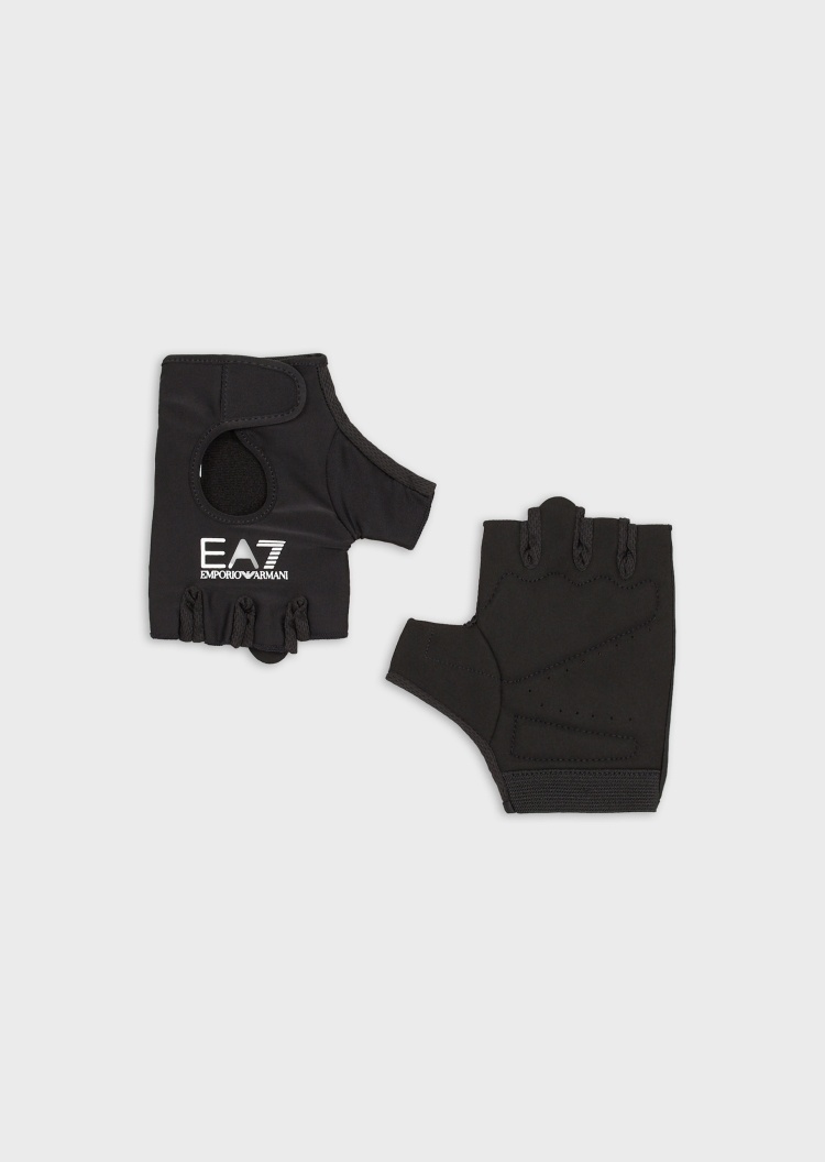 EA7 男士弹力半指LOGO印花运动健身手套
