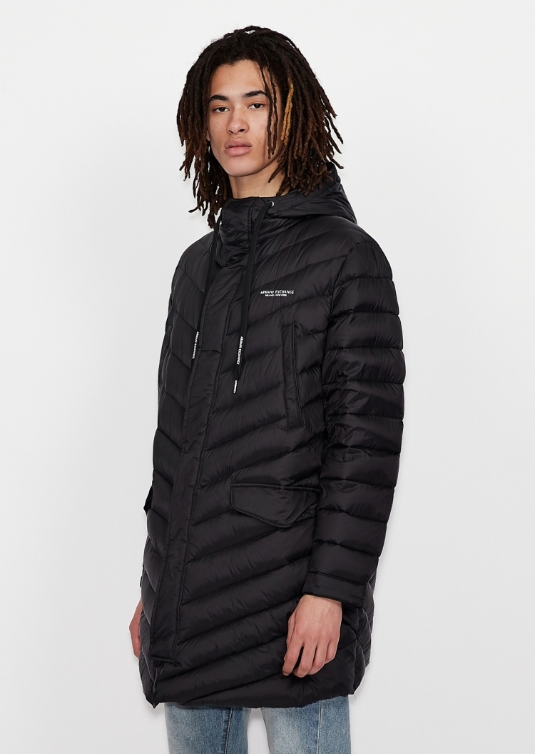 ARMANI EXCHANGE 男士抽绳连帽中长款羽绒服