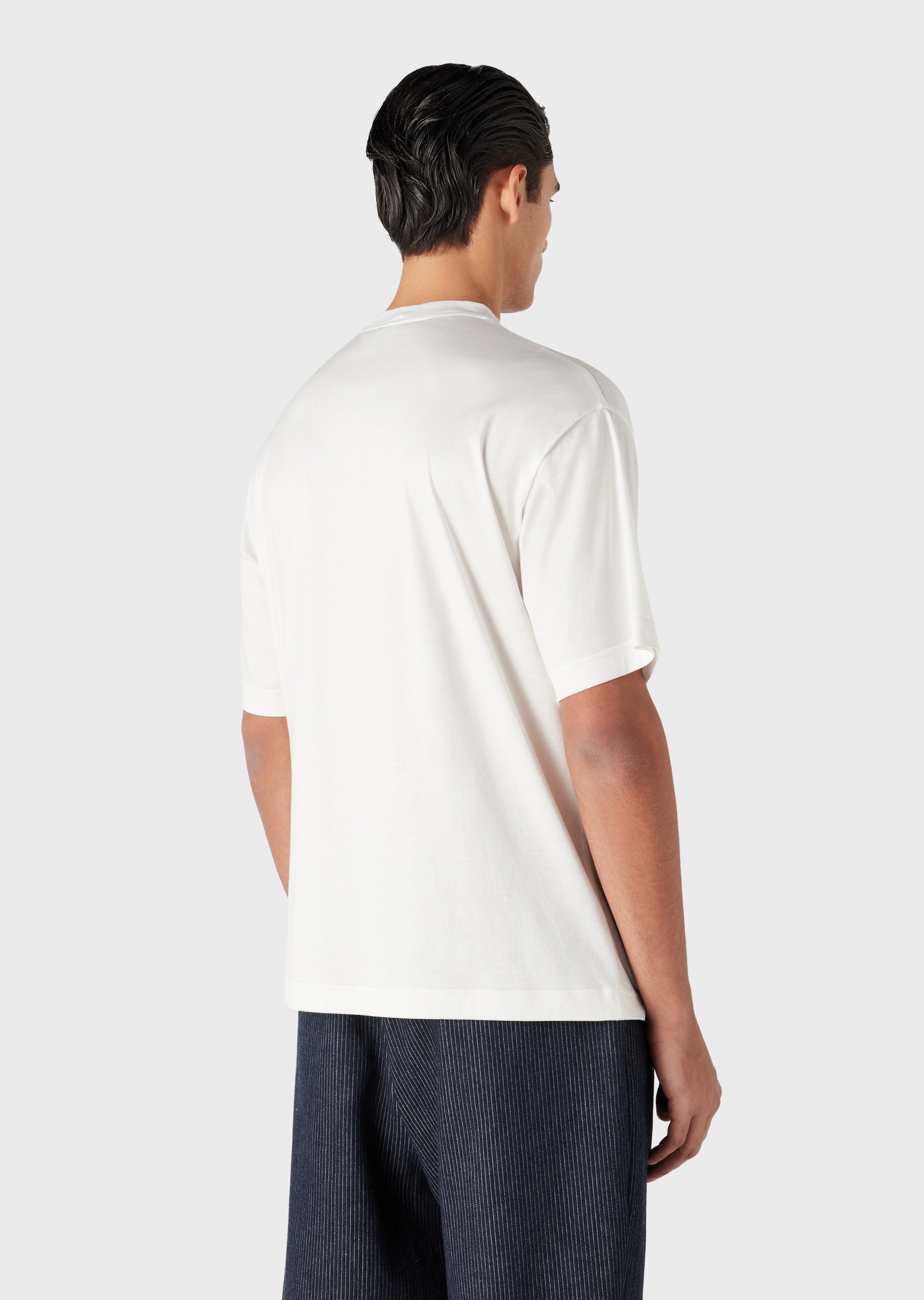Giorgio Armani 男士潮流落肩刺绣全棉宽松圆领短袖T恤