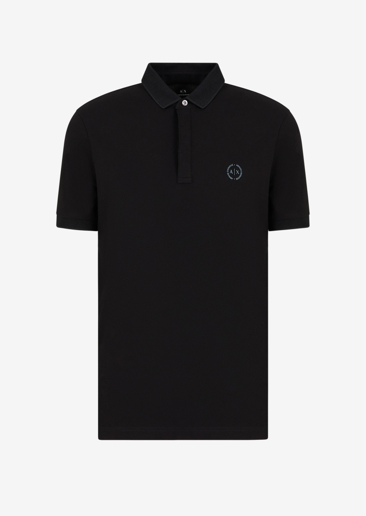 ARMANI EXCHANGE 男士刺绣圆标暗襟Polo衫