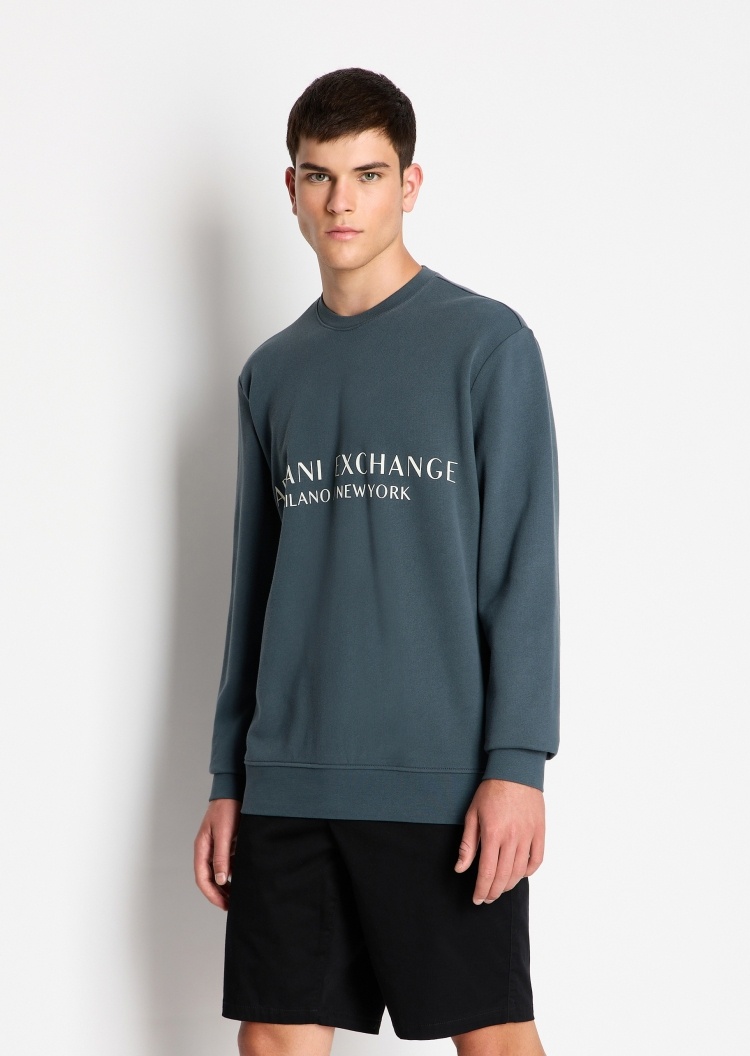 ARMANI EXCHANGE 男士合身罗纹圆领全棉卫衣
