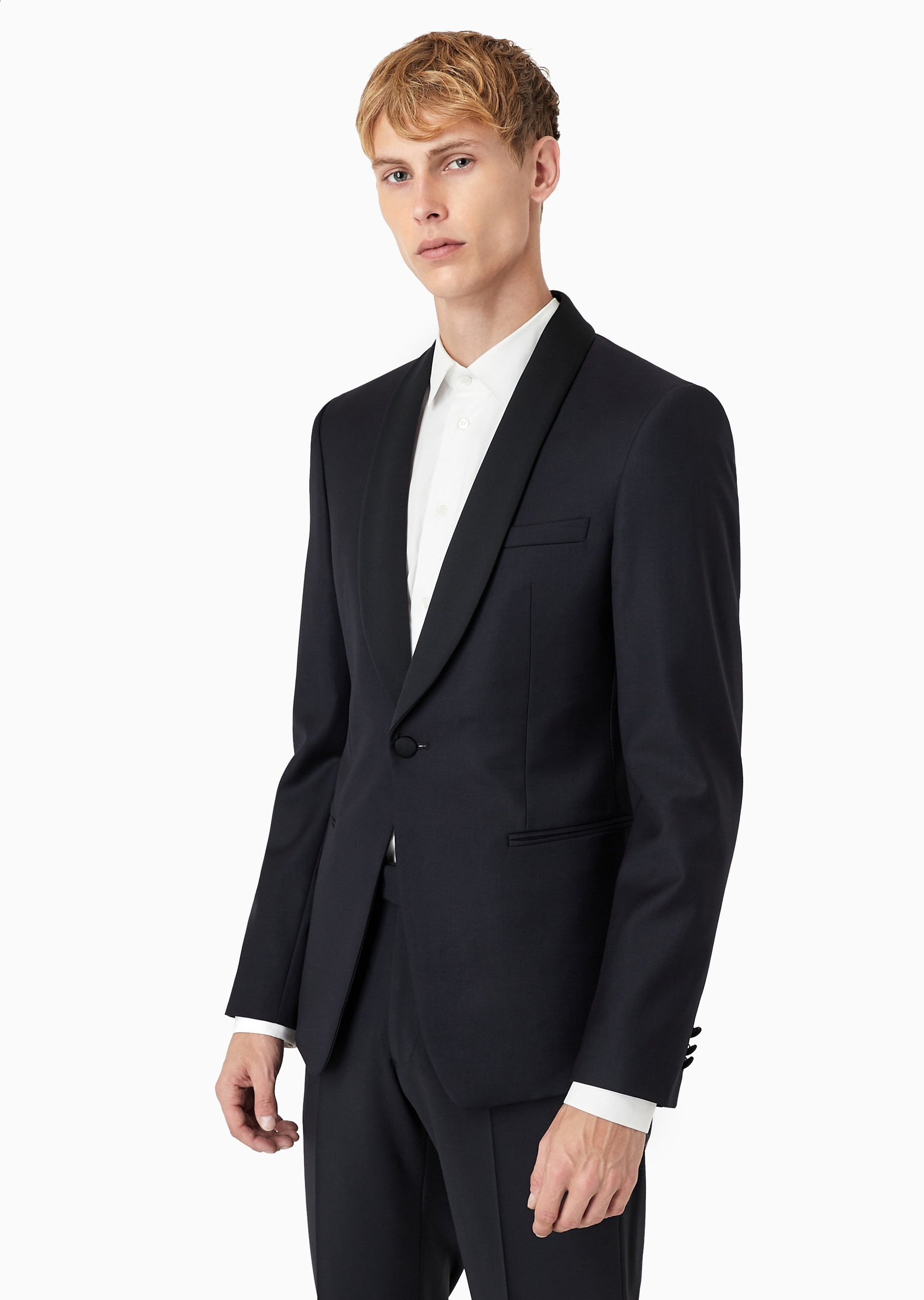 Emporio Armani 男士全绵羊毛合身长袖青果领西装外套