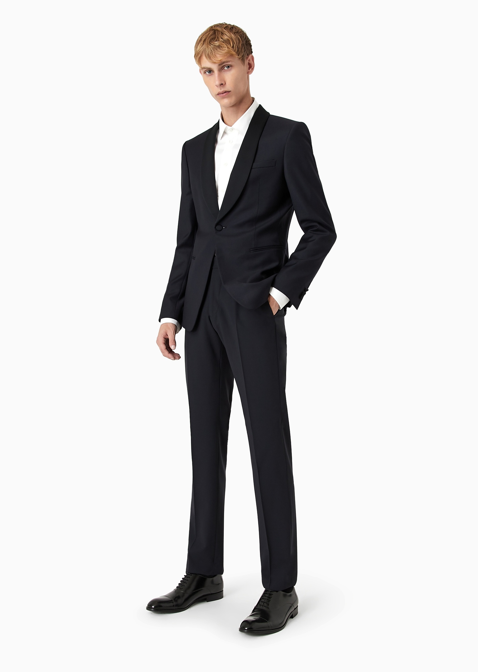 Emporio Armani 男士全绵羊毛合身长袖青果领西装外套