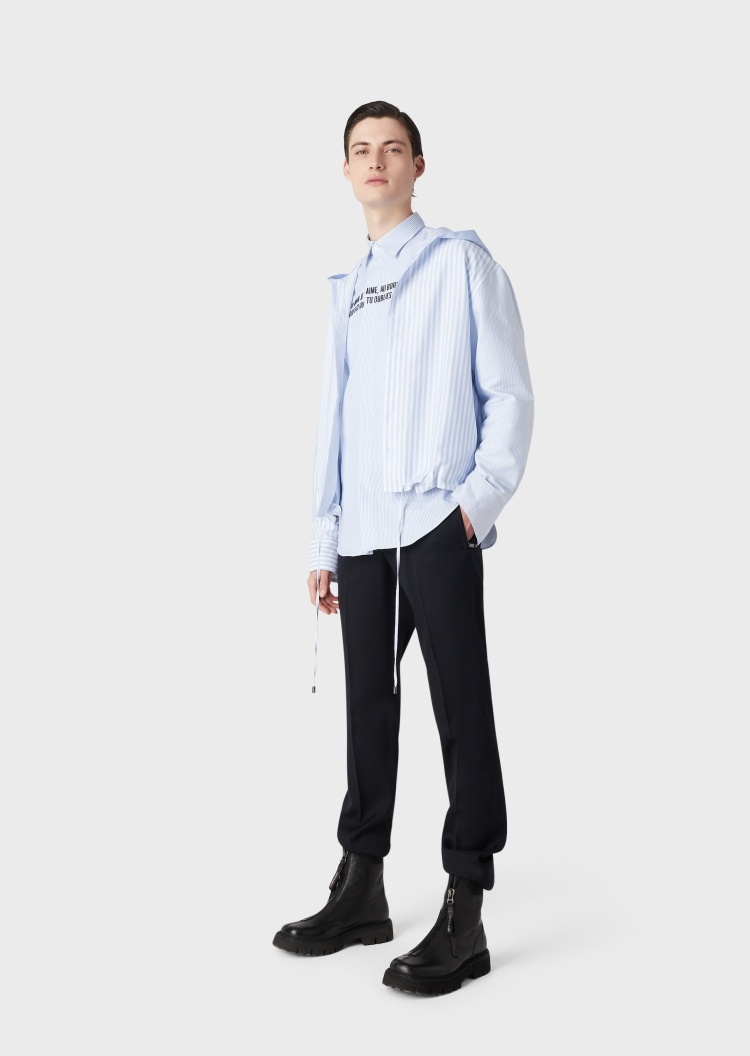 Emporio Armani 字母刺绣细条纹衬衫