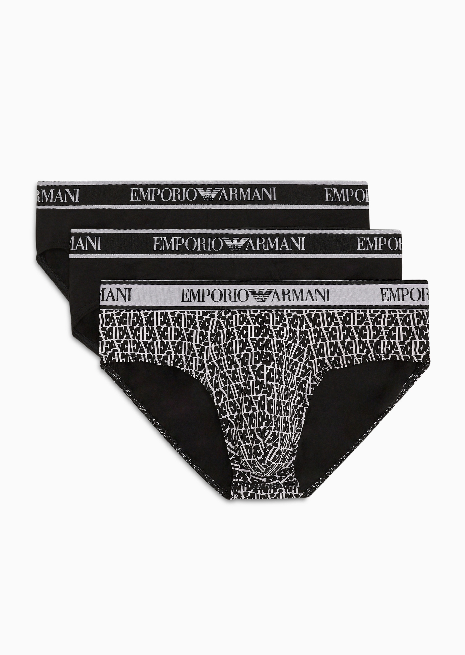 男士纯棉弹力修身三角三条装徽标内裤套装| 内衣-男士| EMPORIO ARMANI