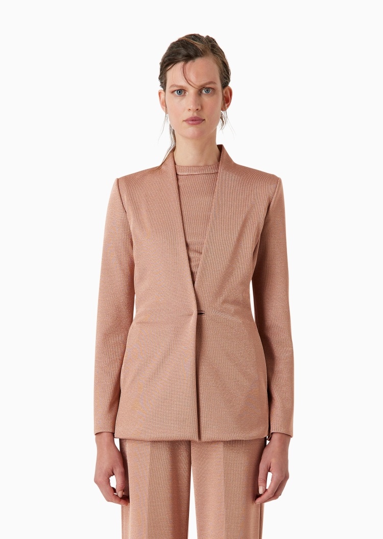 Giorgio Armani 女士合身长袖V领单排扣纯色西装外套