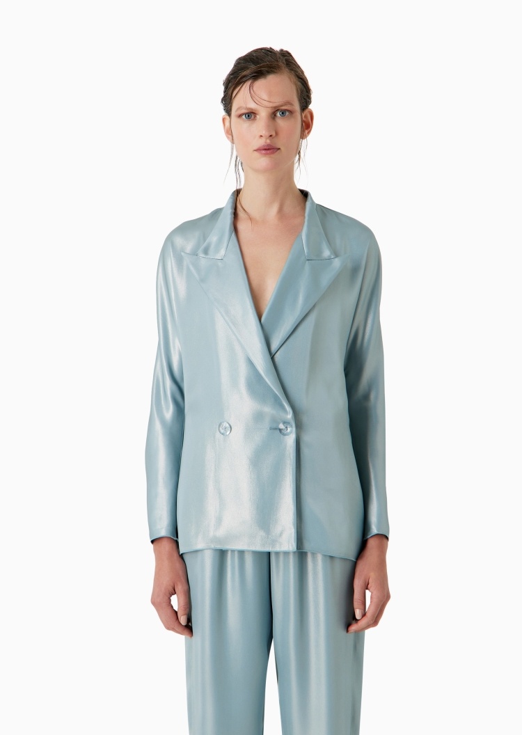 Giorgio Armani 女士人造棉合身长袖戗驳领双排扣西装外套