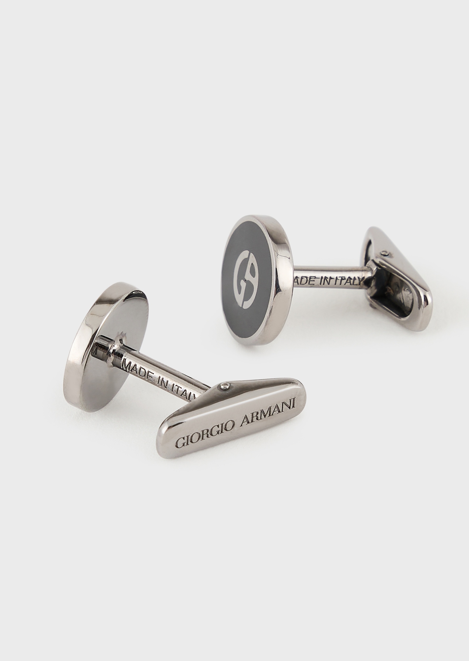 Giorgio Armani 男士银质珐琅圆形镌刻LOGO袖扣